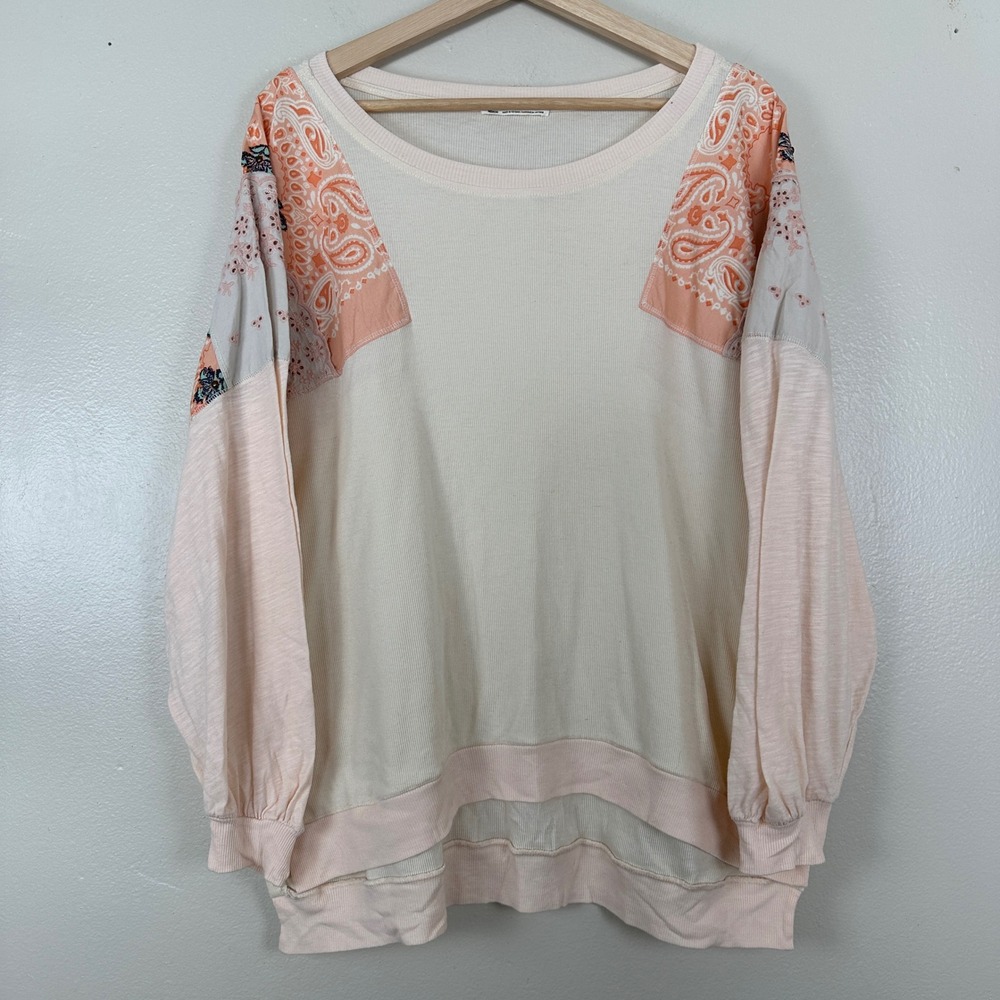 We The Free Cream and Peach Long Sleeve Tee